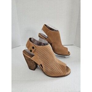 Vince Camuto Jace Diamond Cut Tan Leather Block Heel Sandals Size 8